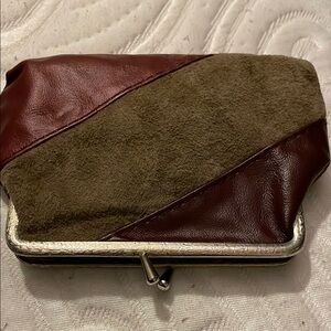 Brown and Burgundy Clutch with Silver Trim